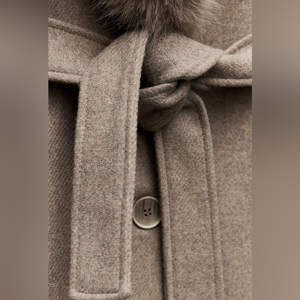 Zara Beige Fur-Trimmed Coat - Picture 12 of 16